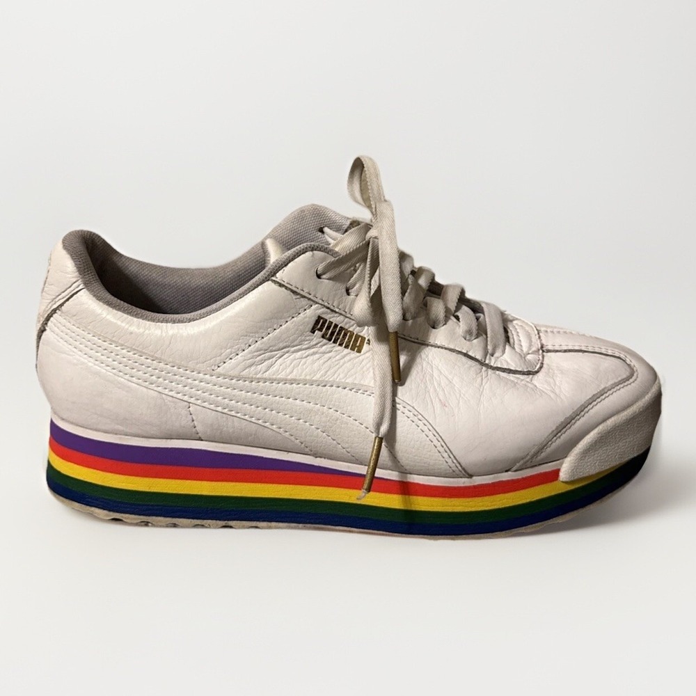 PUMA Roma Rainbow Sneakers Women's Size 9.5 White Low Top LGBTQ Pride Gay